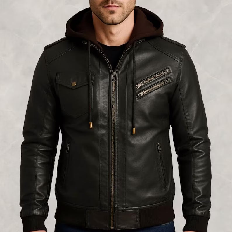 Men’s Leather Moto Bomber Jacket