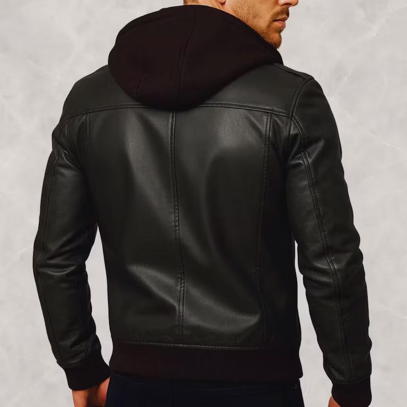 Men’s Leather Moto Bomber Jacket
