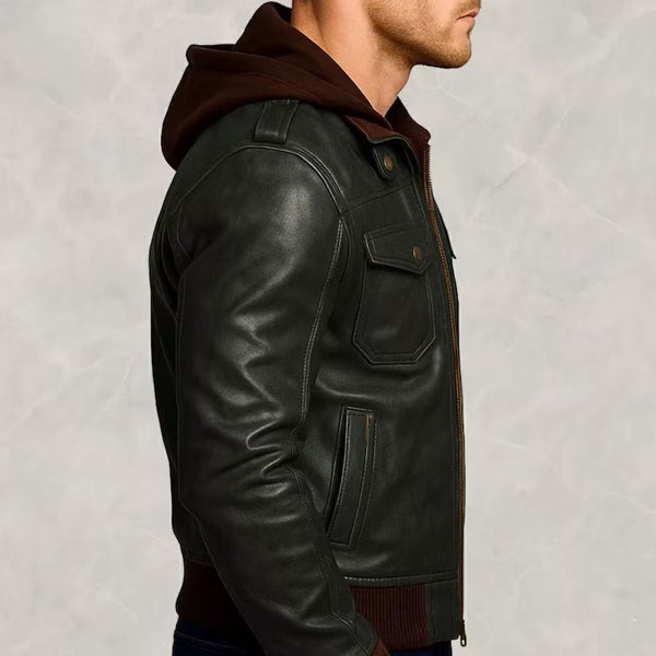 Men’s Leather Moto Bomber Jacket