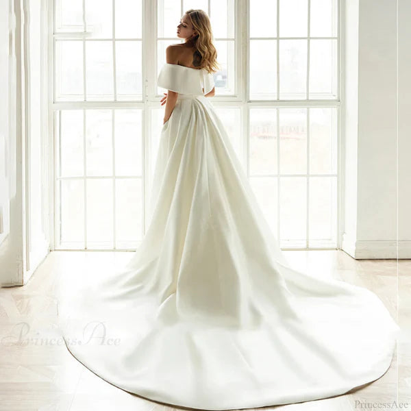Off-Shoulder Satin Tail Wedding Dress